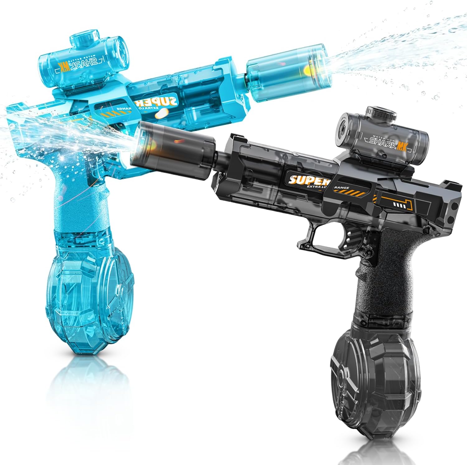 YRIOWMI 電動水槍，全自動水槍 28‑32 英尺範圍浸泡器，戶外庭院海灘泳池戲水玩具（藍色+黑色）