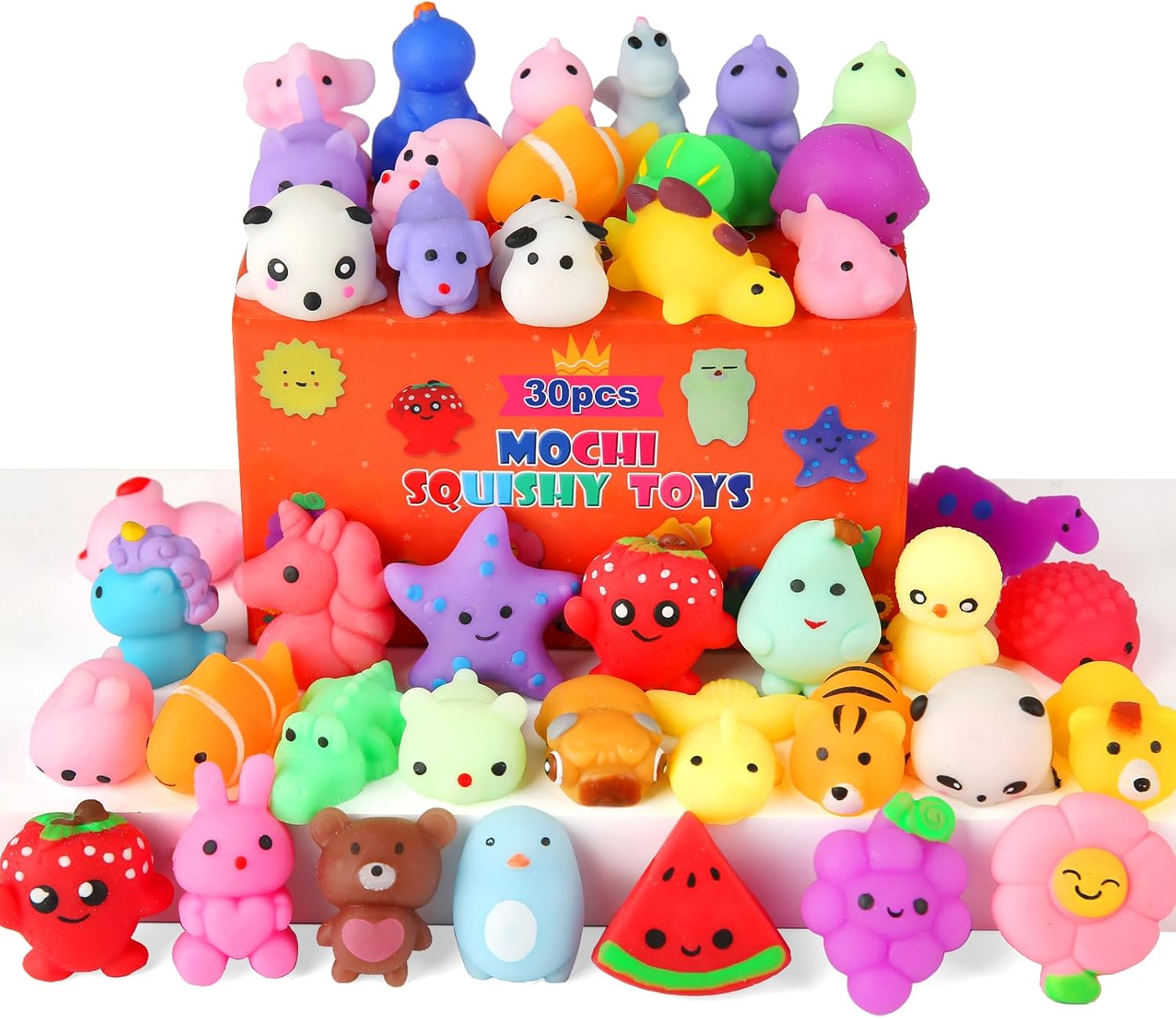 30 件裝 Squishy 玩具，卡哇伊 Squishy 派對禮物，適合 4-8 歲 8-12 歲兒童，寶盒玩具，適合教室生日聖誕禮物，禮包，迷你動物，麻糬 Squishy 減壓感官玩具，隨機
