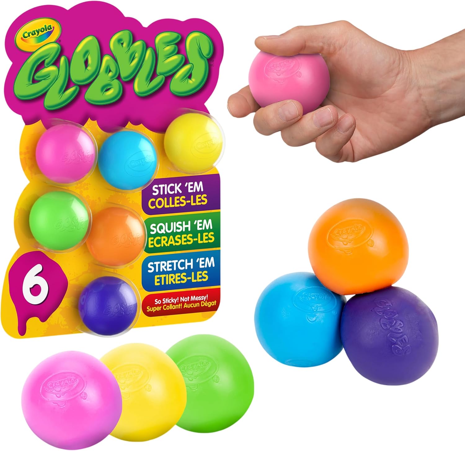 Crayola Globbles 煩躁玩具（6 克拉），黏性壓力球，適合成人和兒童，柔軟的球，舒緩壓力的平靜感官禮物