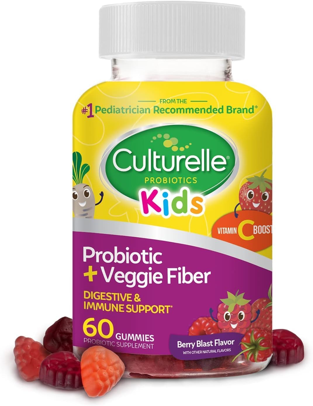 Culturelle 兒童益生菌 + 蔬菜纖維軟糖，3 歲以上，漿果味，60 粒
