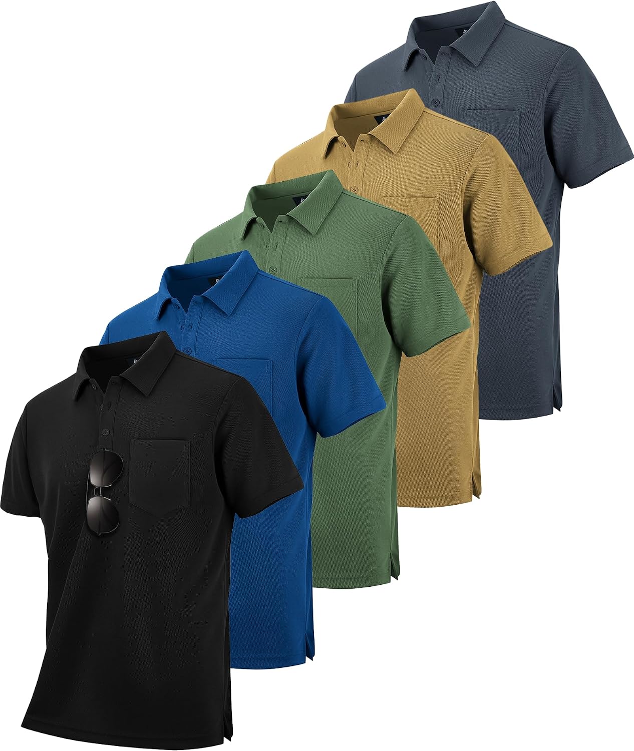 SCODI 5 件裝男式口袋 Polo 衫短袖高爾夫休閒工作 T 卹