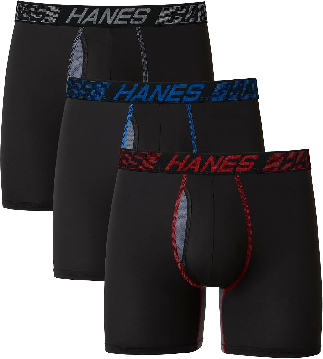 Hanes 男士內衣平角內褲套裝，3 件裝，總支撐袋，長腿或短腿平角內褲