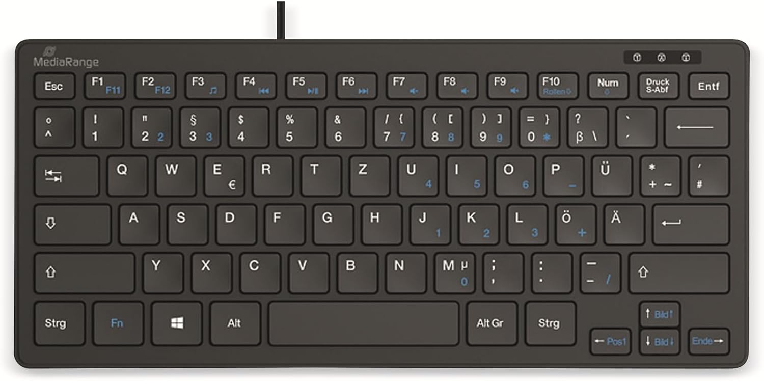 MediaRange QWERTZ 鍵盤 (DE/AT)，1.8 m 電纜，緊湊型，黑色