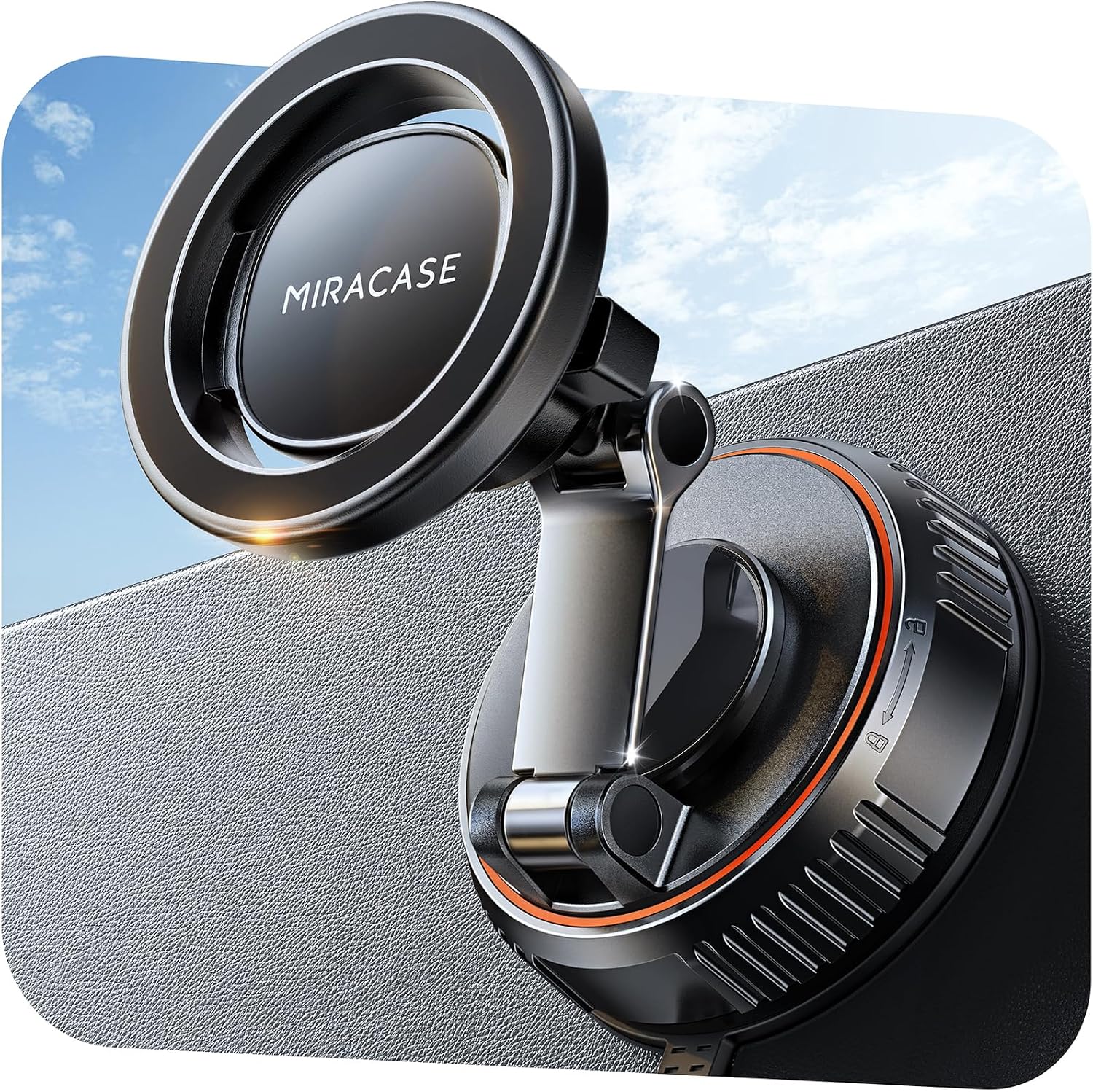 Miracase 適用於 MagSafe 車載支架 [3800gf 強力磁鐵和 90+LBS 吸力底座]適用於您的汽車的磁性手機支架、360° 可調儀表板和擋風玻璃支架，帶粘性吸盤，適用於所有智慧型手機