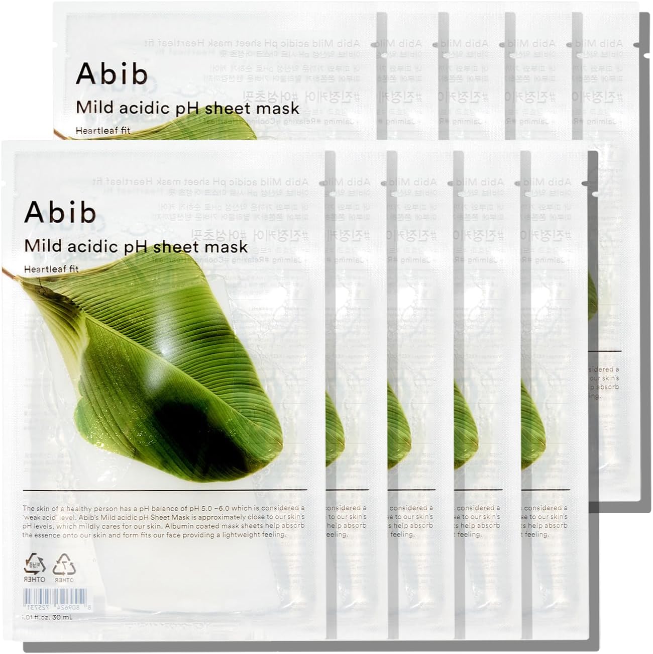 Abib 弱酸性 pH 面膜 Heartleaf Fit 30ml（10 片）
