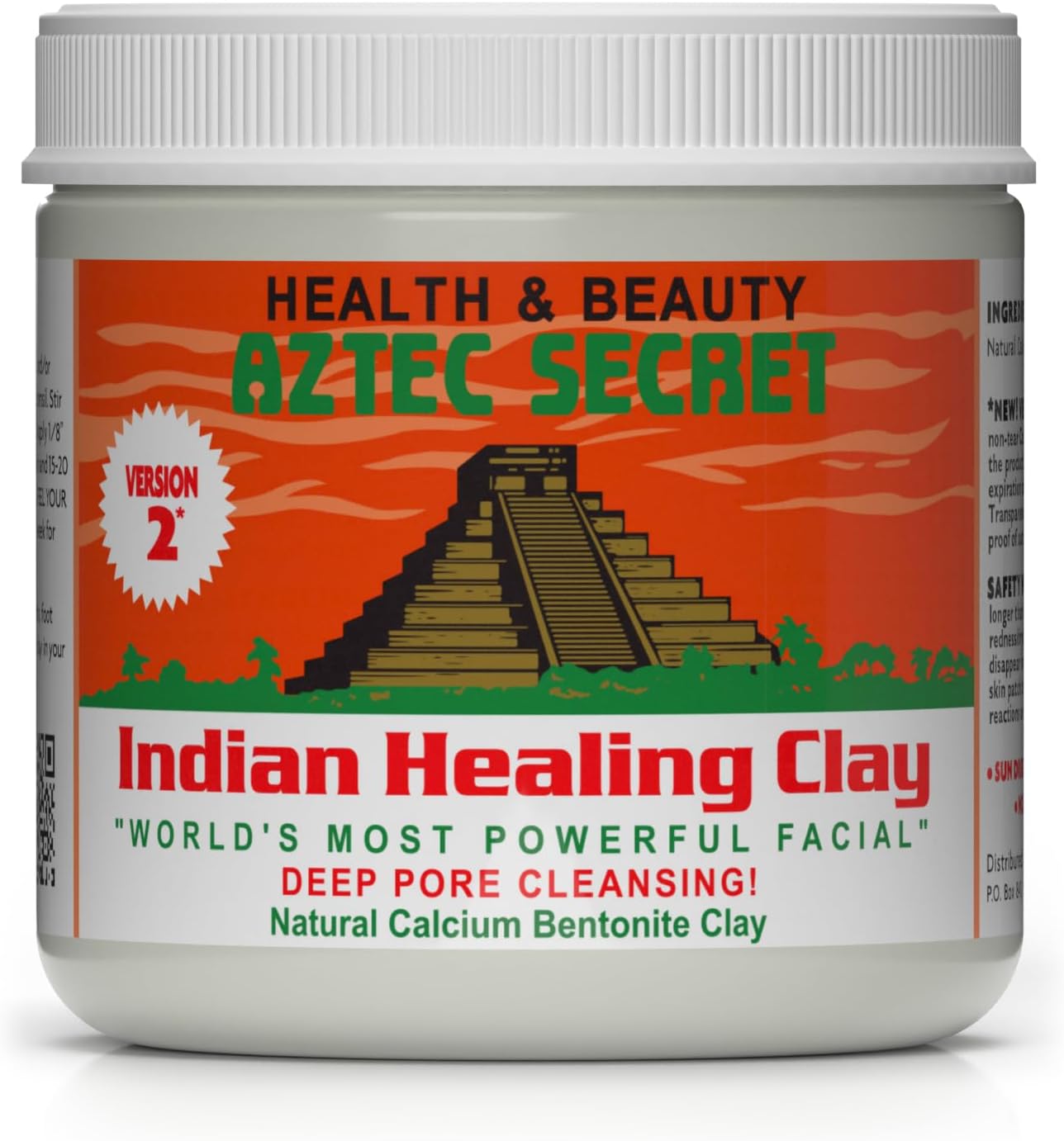 Aztec Secret – 印度癒合黏土 16 盎司 – 深層毛孔清潔臉部和身體面膜 – 原始 100% 天然鈣膨潤土 – 新版本 2
