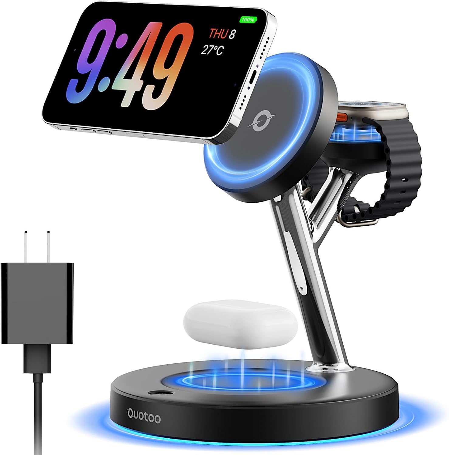 適用於 iPhone Apple Watch AirPods 的 3 合 1 磁力安全無線充電器支架