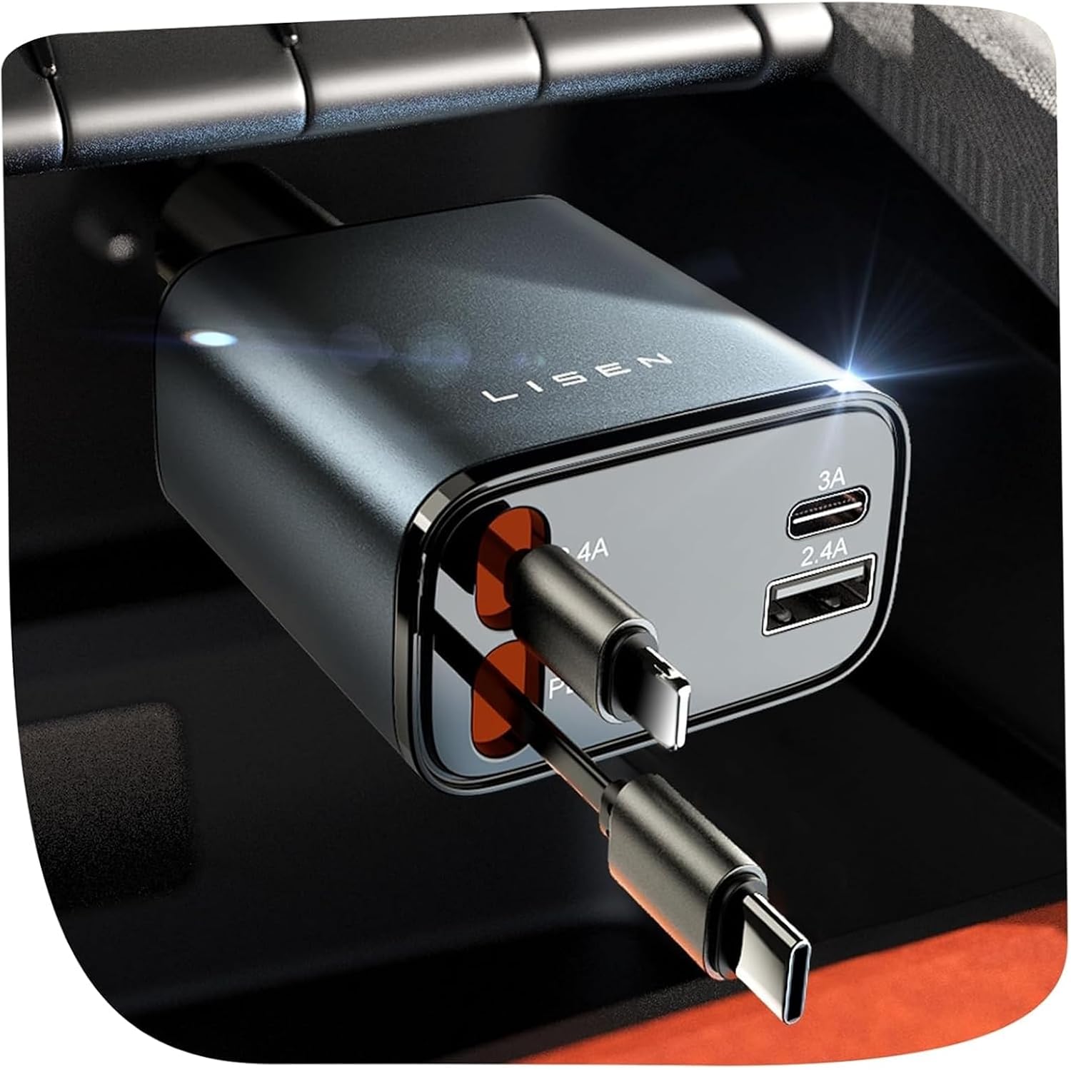 LISEN 伸縮式車用充電器，84W 車用充電器 USB C 快速充電，4 合 1