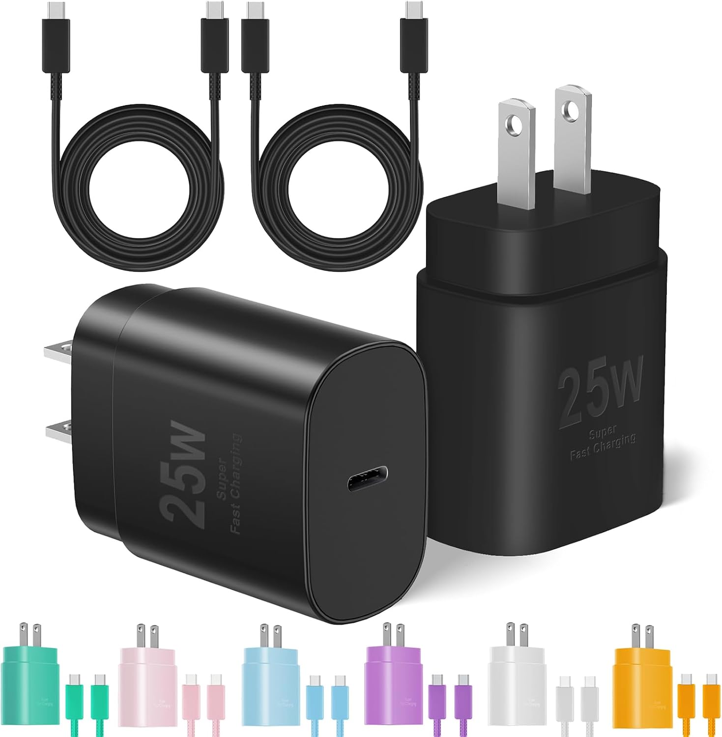 C 型充電器快速充電，2 件裝 [10 英尺和 6 英尺] 長 USB C 線，帶 25W 手機超快速充電器座，兼容 Galaxy S26+/S25 Ultra、iPhone 18/17/16/Air/Plus/Pro Max/Duo