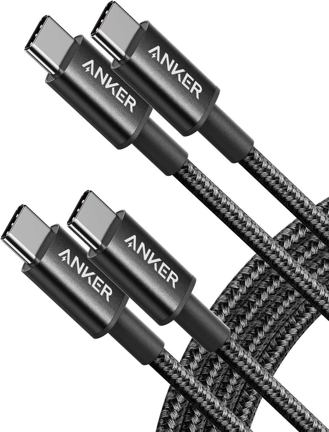Anker USB C 轉 USB C 連接線，60W 快速充電線（2 件裝，6 英尺，黑色）