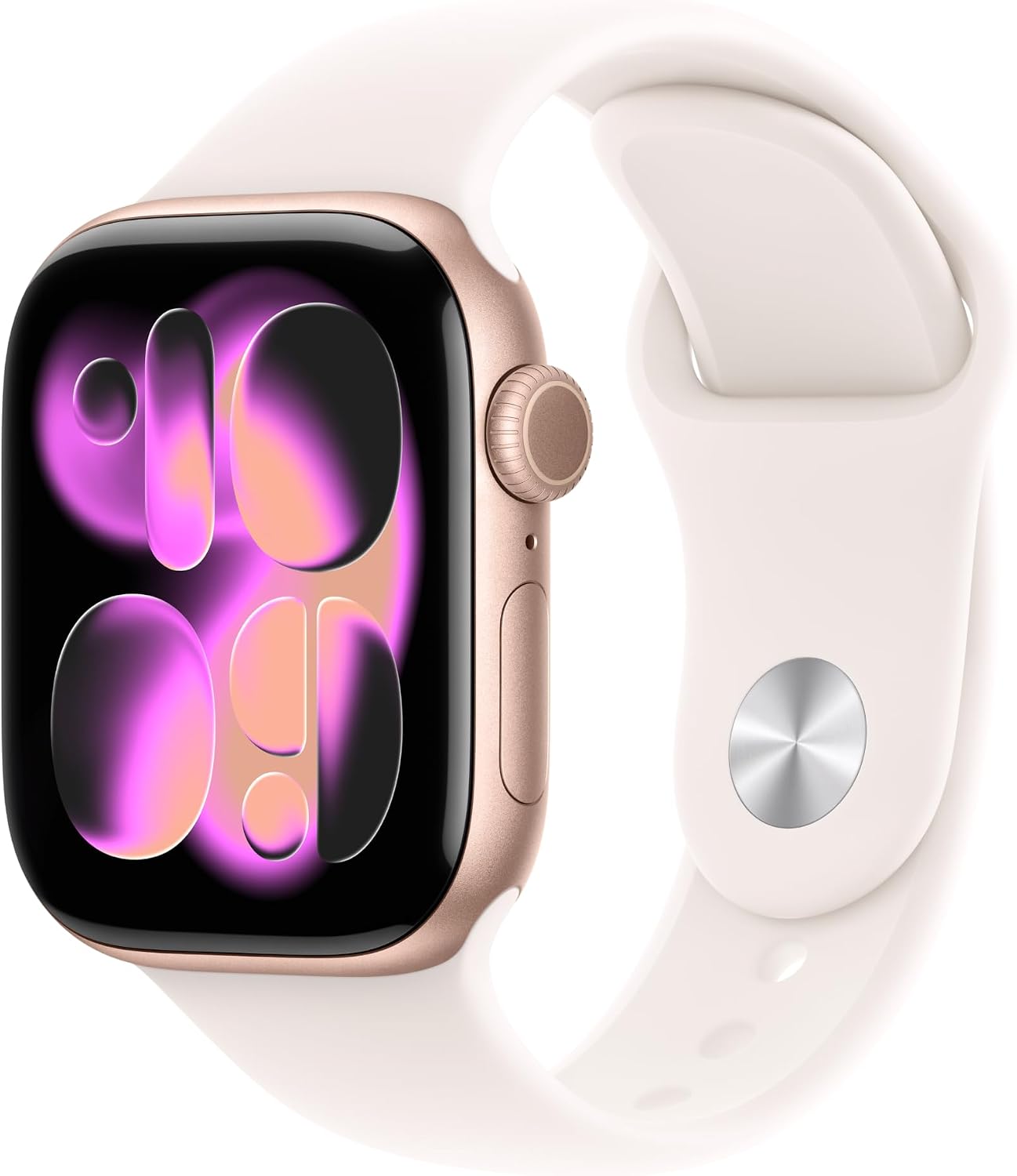 Apple Watch Series 11 [GPS 42 mm] 智慧手錶，玫瑰金鋁製錶殼，淺粉紅色運動錶帶 - S/M。睡眠分數、健身追蹤器、健康監測、常亮顯示、防水
