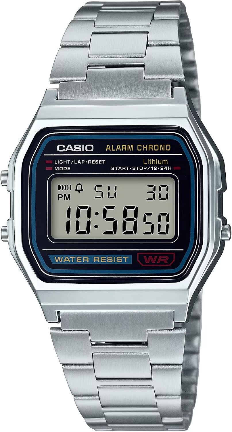 卡西歐 A158WA Series | Unisex Digital Watch |復古| WR | 100 SEC Stop Watch |每日鬧鐘 |常規計時：小時、分鐘、秒、下午、日期、星期 | Led Light | 7 Yr Battery