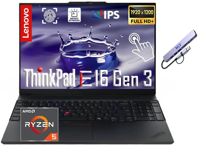 聯想 ThinkPad E16 第 3 代商務 AI 筆記型電腦，16 吋 WUXGA IPS 觸控顯示屏，AMD Ryzen 5 230 處理器，16GB RAM DDR5，1TB SSD，Win 11 Pro，FP 讀卡器，背光 KB，RJ-45，NLY 擴充塢，黑色