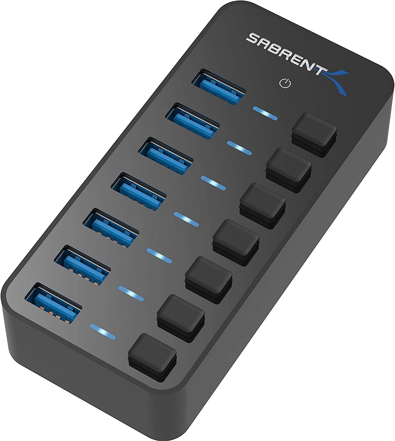 SABRENT 36W 7 連接埠供電 USB 3.0 集線器、開關和 LED (HB-BUP7)