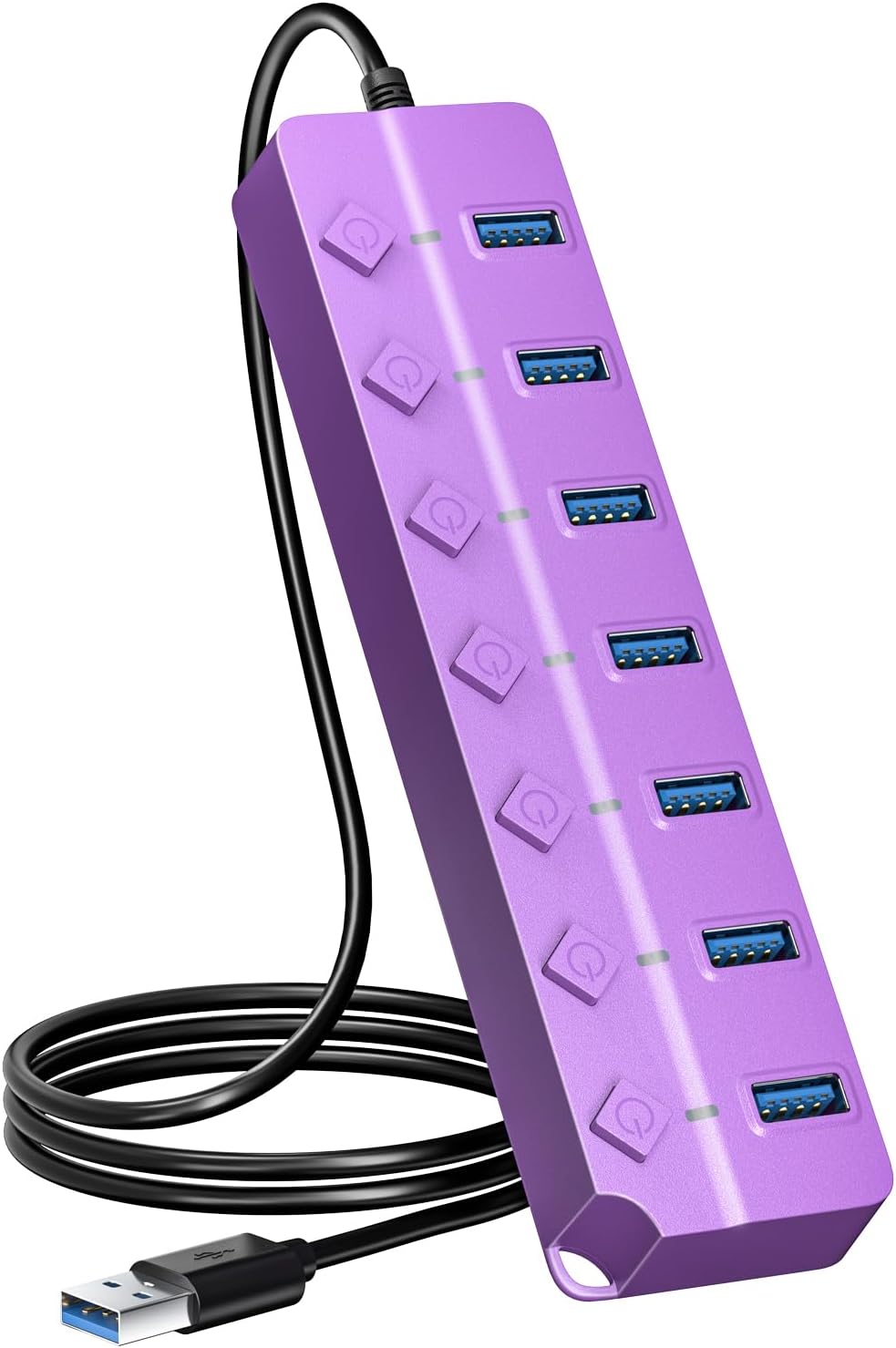 USB 集線器 7 連接埠、帶獨立開關和燈的 USB 分配器