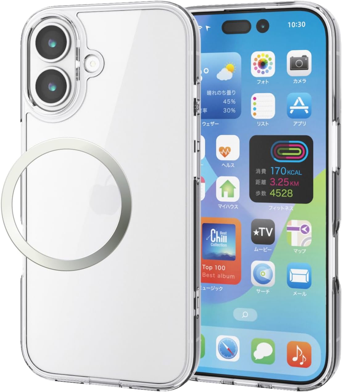 Elecom PM-A25AHVCG1CR iPhone 17 保護套，保護套，透明，混合玻璃保護殼，減震，TPU，表面硬度，9H，帶孔，氣墊，相機保護，含金屬貼紙，透明