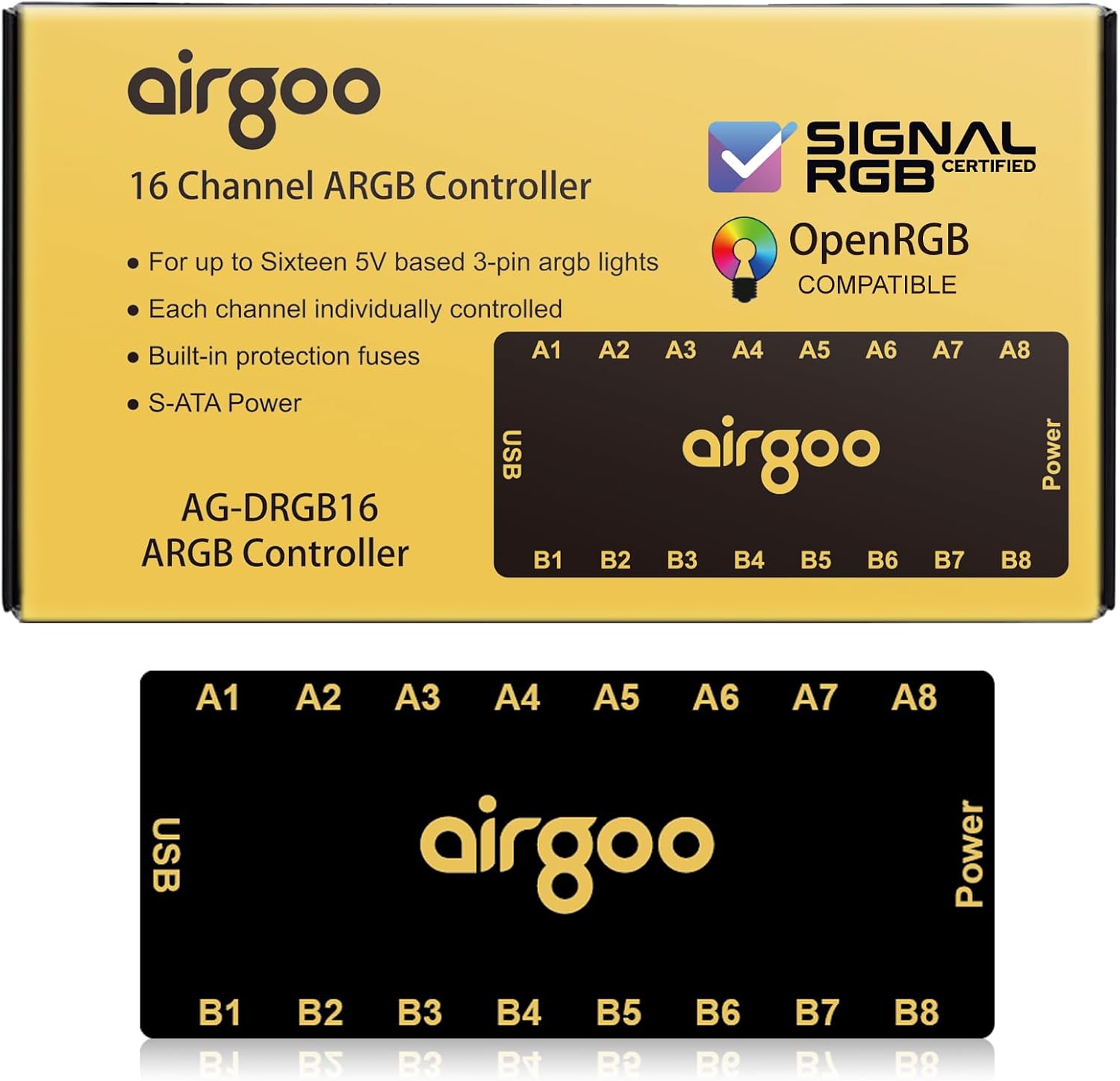 Airgoo 16 連接埠磁性安裝 USB ARGB 控制器支援 SignalRGB OpenRGB