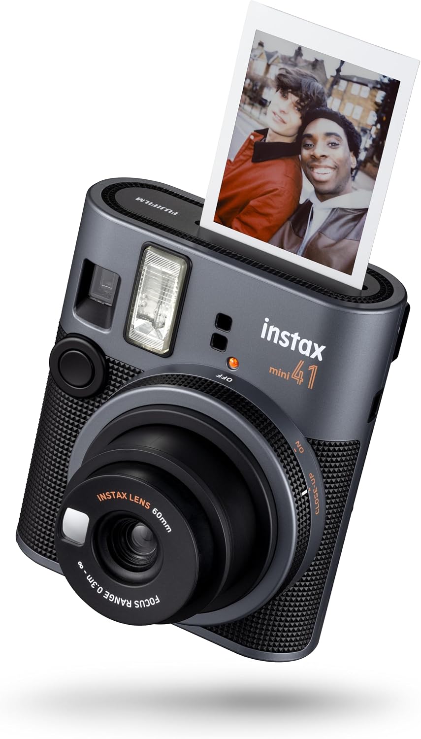 FUJIFILM instax mini 41 彩色拍立得相機，自拍鏡，自動曝光和特寫模式，帶有 instax mini 格式即時列印功能的相機，復古設計，煤灰色