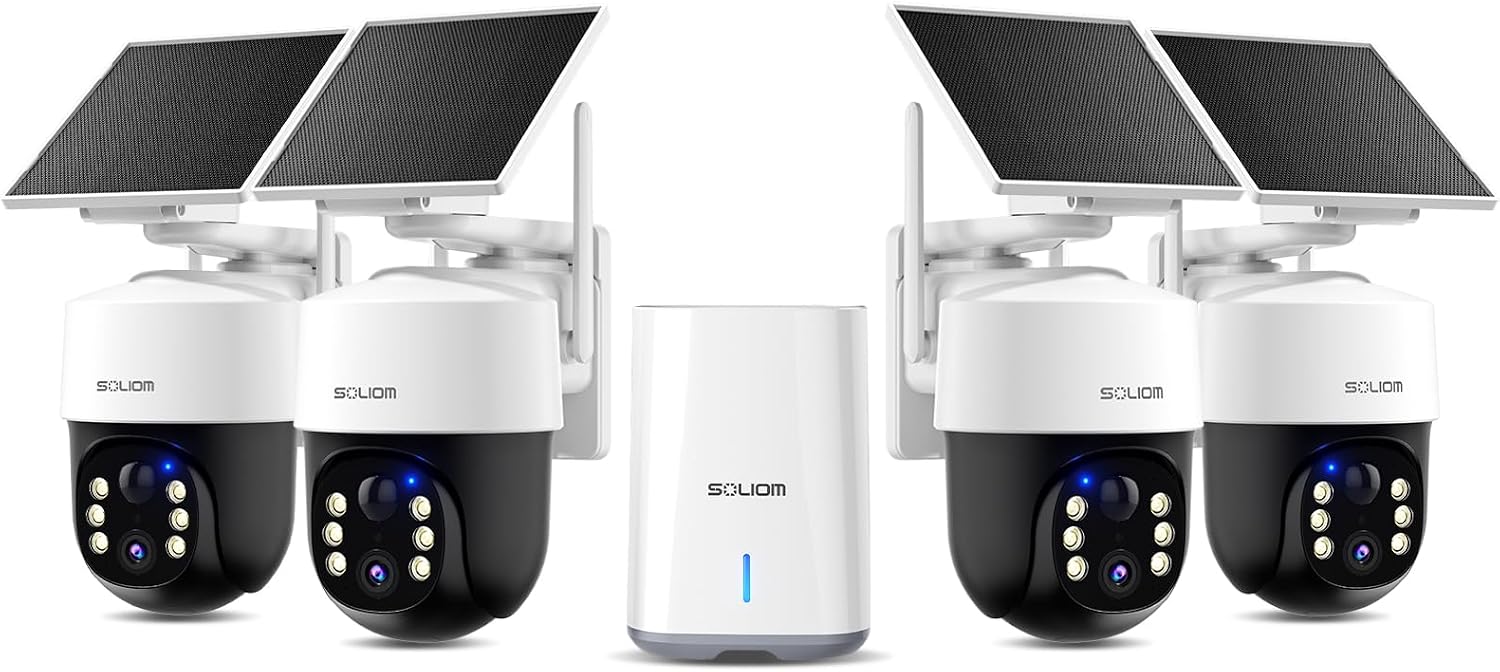 SOLIOM 4K 太陽能安全攝影機無線戶外系統，4 攝影機套件