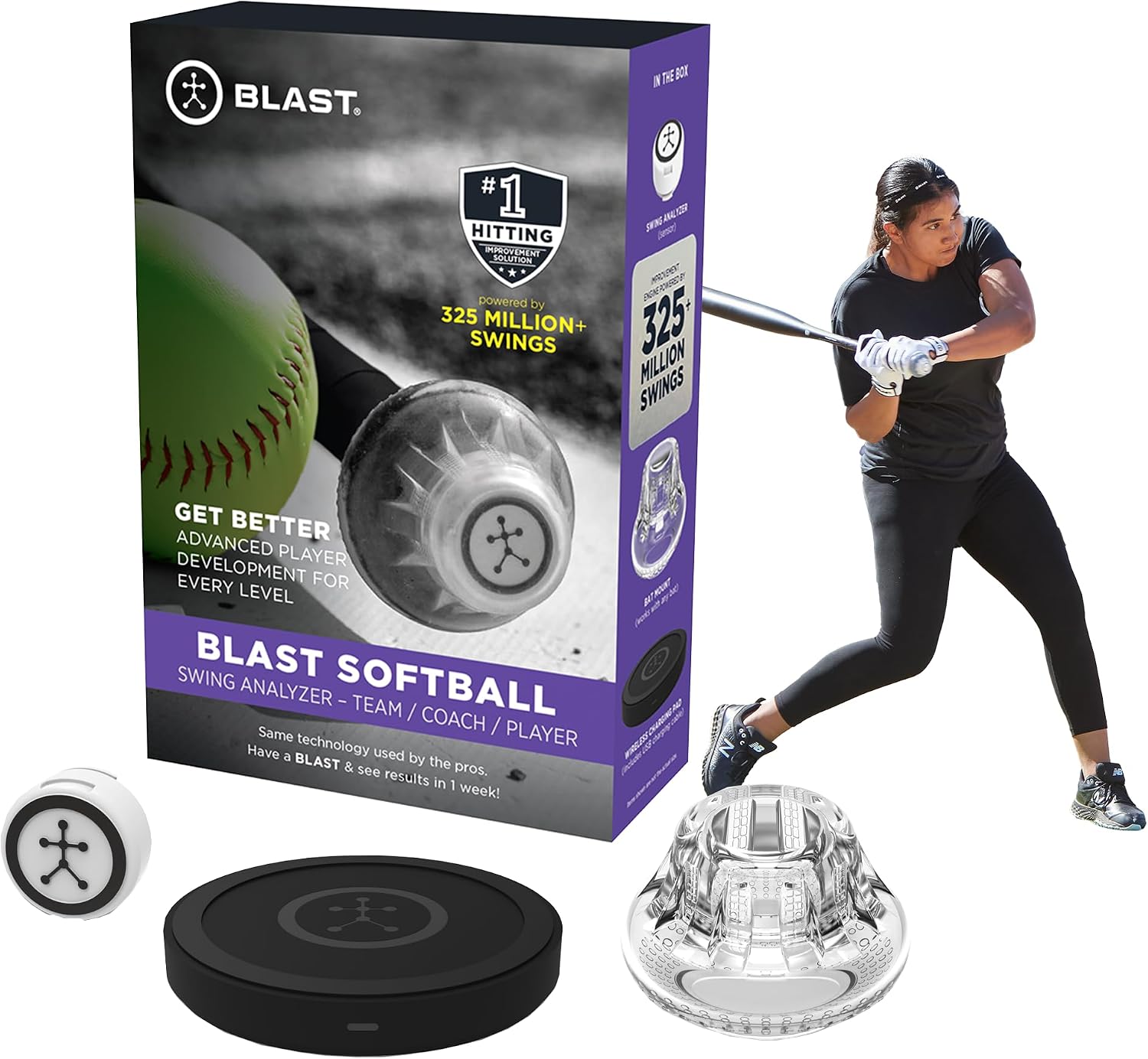 Blast Motion 壘球揮桿分析儀 - 提高各個級別的揮桿能力 - 擊球訓練器 - 即時回饋、揮桿指標、影片捕捉亮點、追蹤表現（GEN3 感應器）