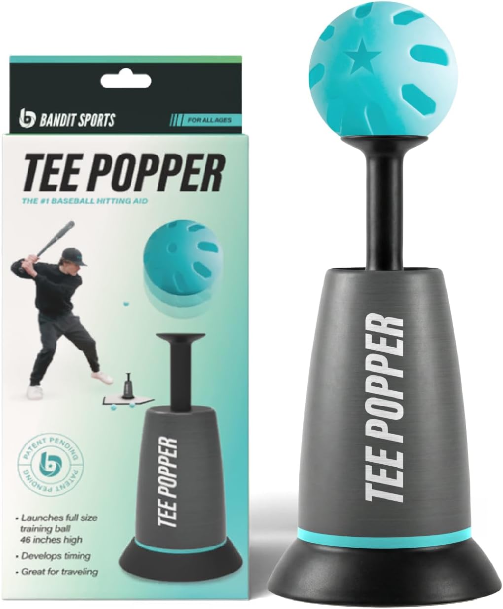 Bandit 運動 T 卹 Popper，耐用尼龍強度，擊球 T 卹可實現完美揮桿，無需投手即可進行棒球訓練，包含 1 個 Popper 球