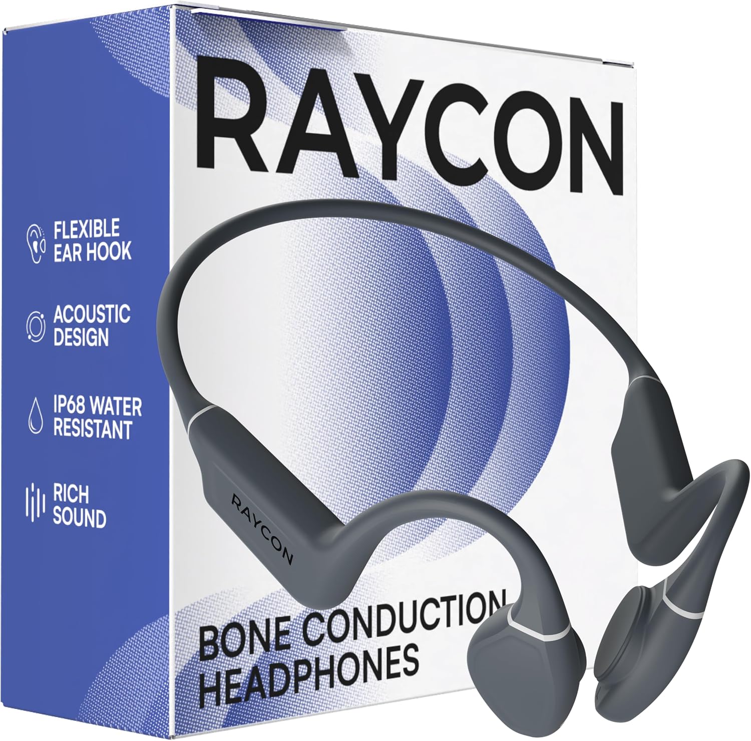 Raycon 骨傳導耳機 - 開放式跑步耳機和藍牙耳塞，防汗防水，附麥克風（灰色）