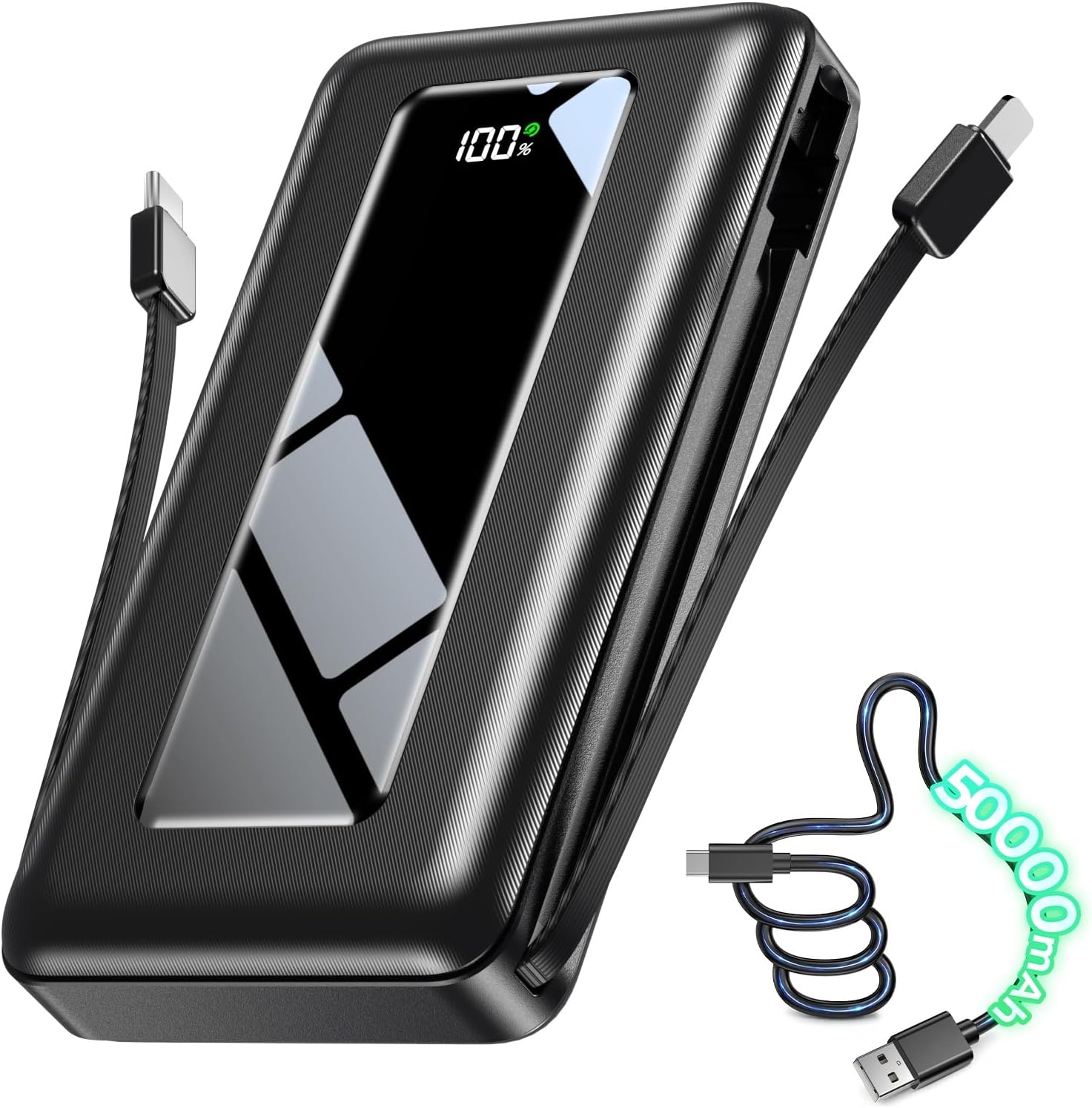 50000mAh 便攜式充電器行動電源，內建電纜快速充電