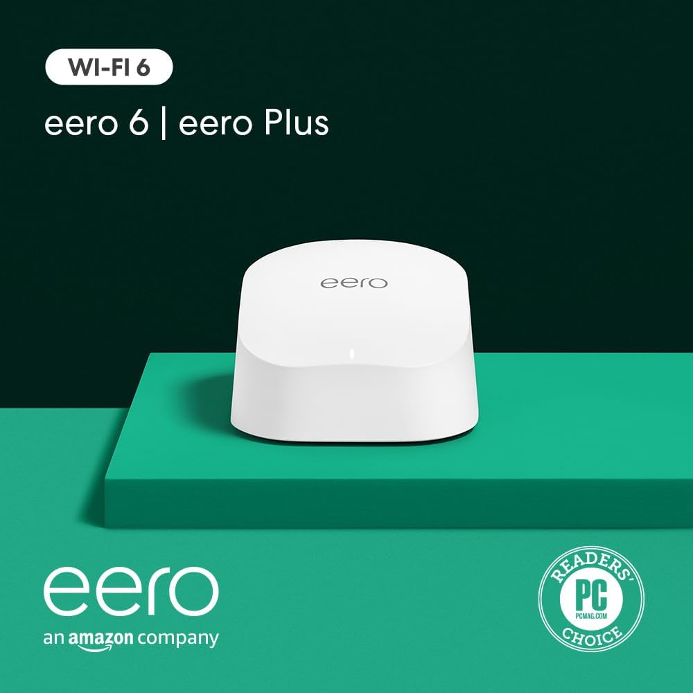 Amazon eero 6 網狀 WiFi 路由器，提供 1 個月免費 eero Plus（自動續訂）- 支援高達 900 Mbps 的互聯網計劃，覆蓋範圍高達 1,500 平方英尺，連接 75 台以上設備，1 件裝