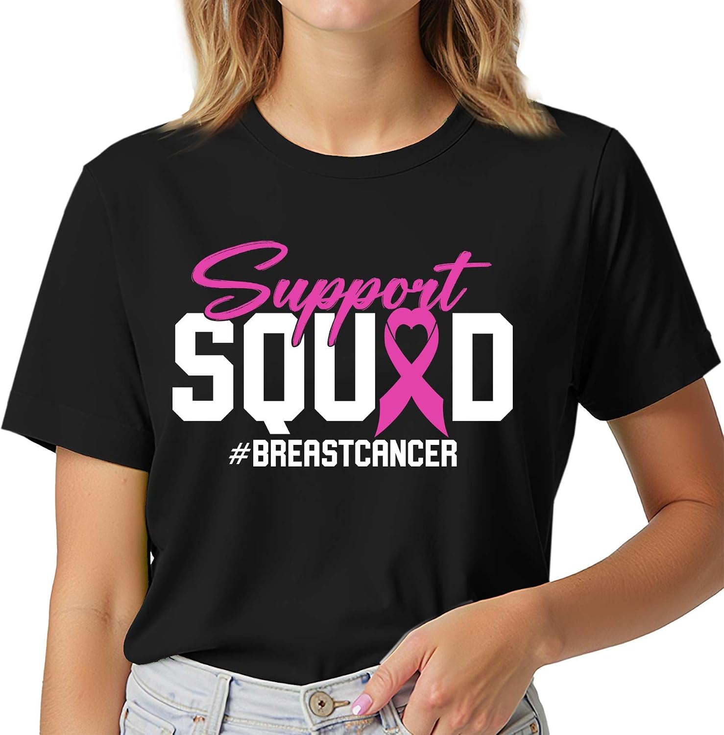 Support Squad 女式 T 卹 – 乳癌意識襯衫 | SHOPBOP倖存者禮物|為戰士和支持者設計的粉紅絲帶 T 卹